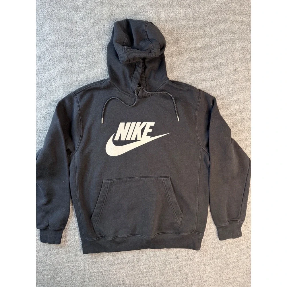 Nike Mens Size M Black Cotton Fleece Graphic Logo‎ Pullover Hoodie Sweatshirt